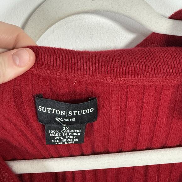 Sutton Studio 100% Cashmere Polo Sweater Red Ribbed Holiday Womens Plus 2x - Picture 3 of 5